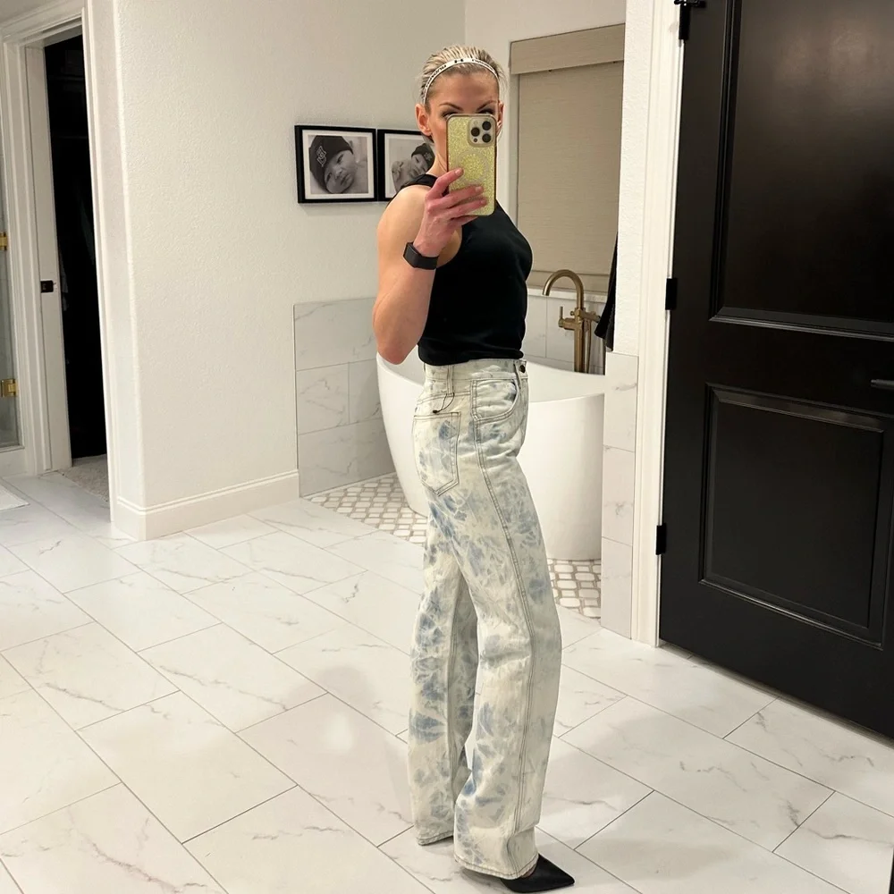 Re/Done Jeans 90s High Rise Loose Light Blue White Tie-Dye Size 25 NWT $279 MSRP - Picture 9 of 13